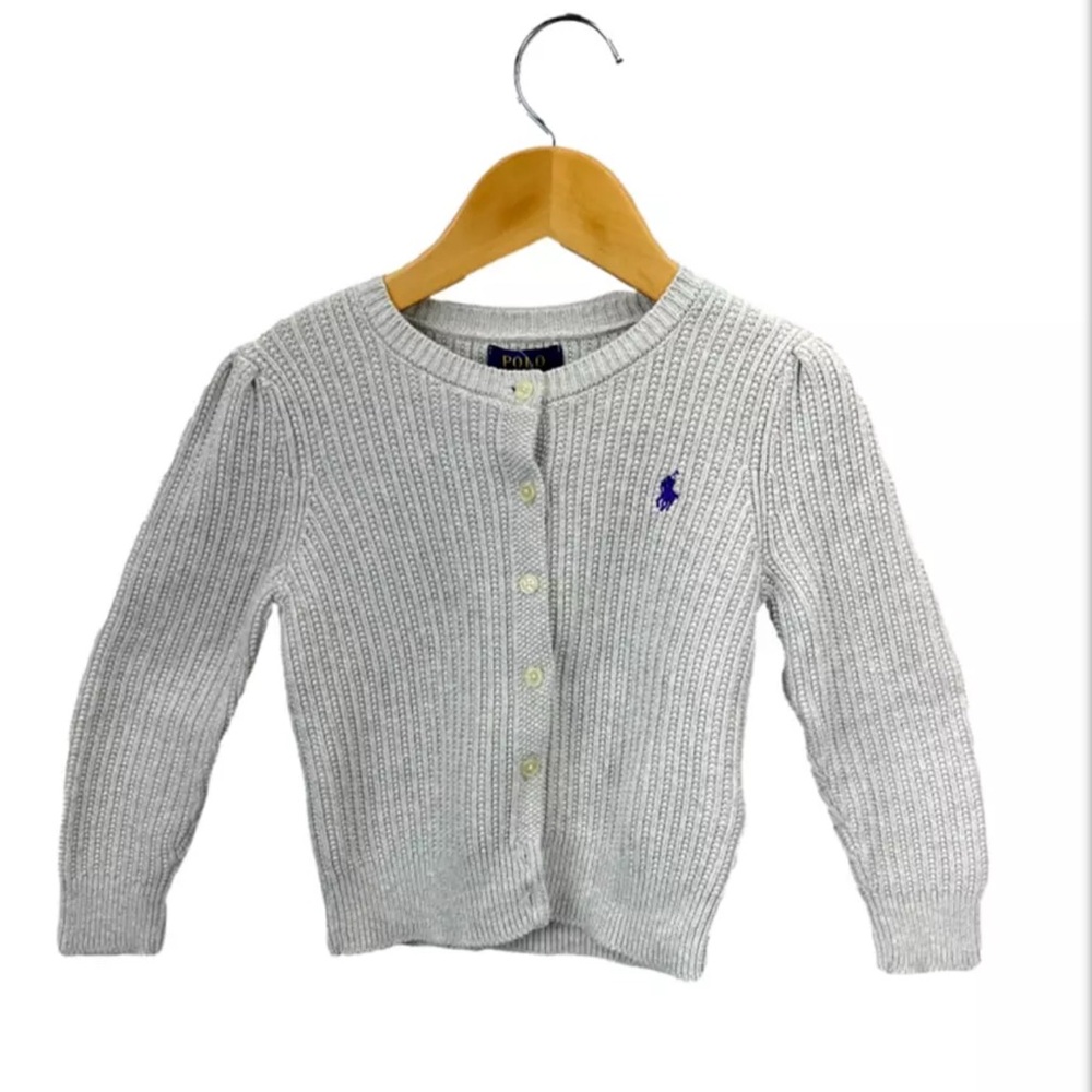 Polo Ralph Lauren Toddler Girls Cotton Knit Button Cardigan, light grey, size 2T